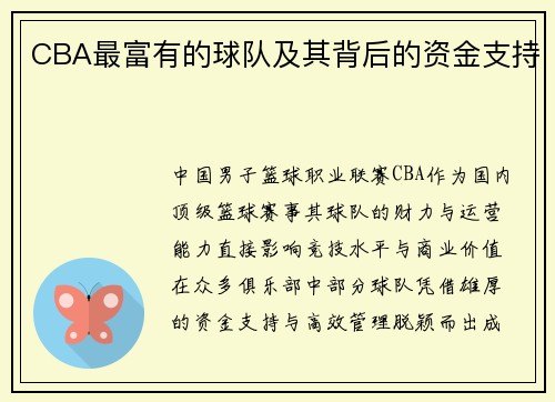 CBA最富有的球队及其背后的资金支持