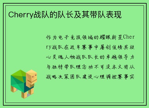 Cherry战队的队长及其带队表现
